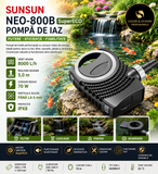 Pompă de iaz SunSun NEO-800B SuperECO 8000 l/h, 70 W – Pompă Filtrare, Skimmer și Cascadă