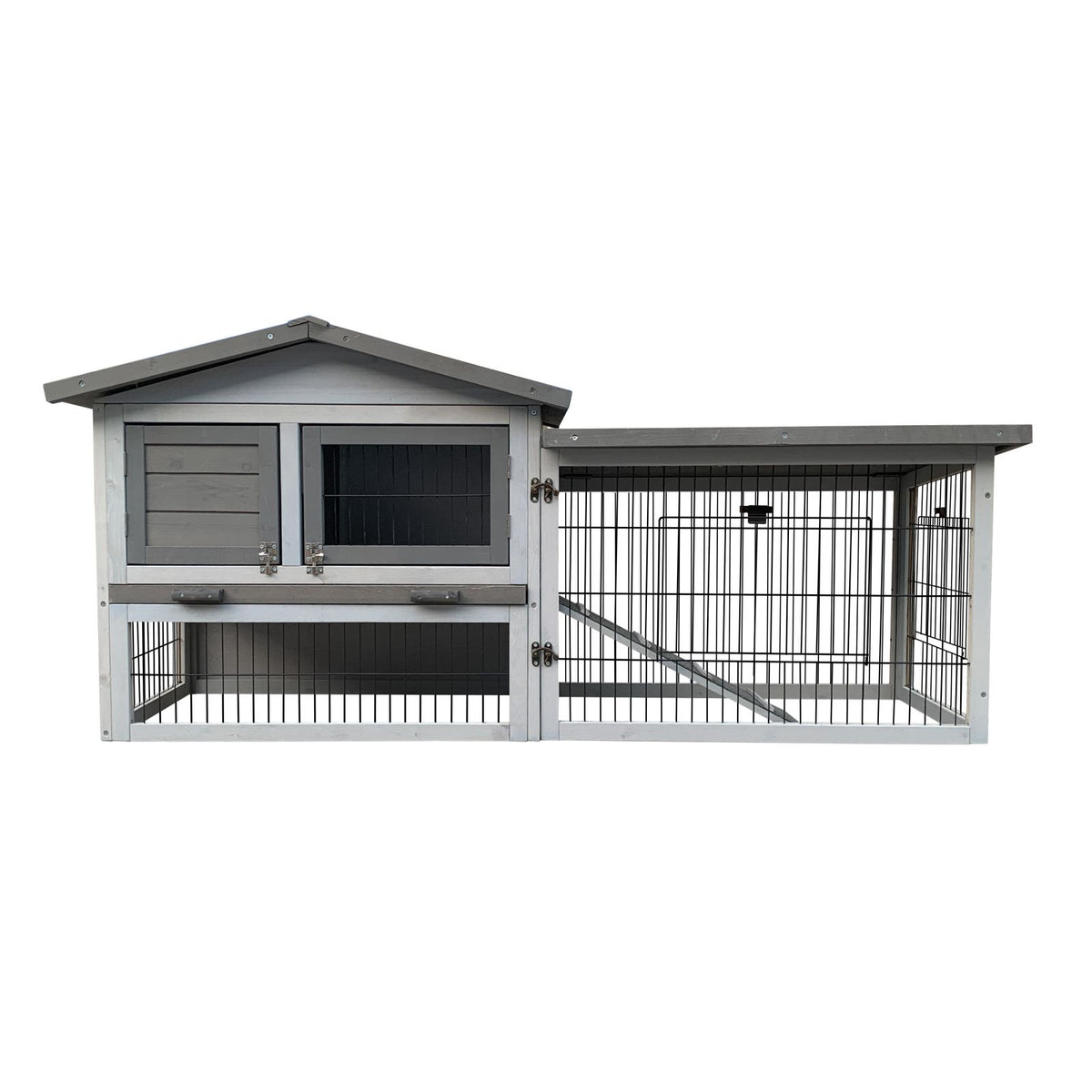 Cușca de găini gri deschis cu casă de cuibărit și alergare liberă, 144x52,5x68,5cm, lemn