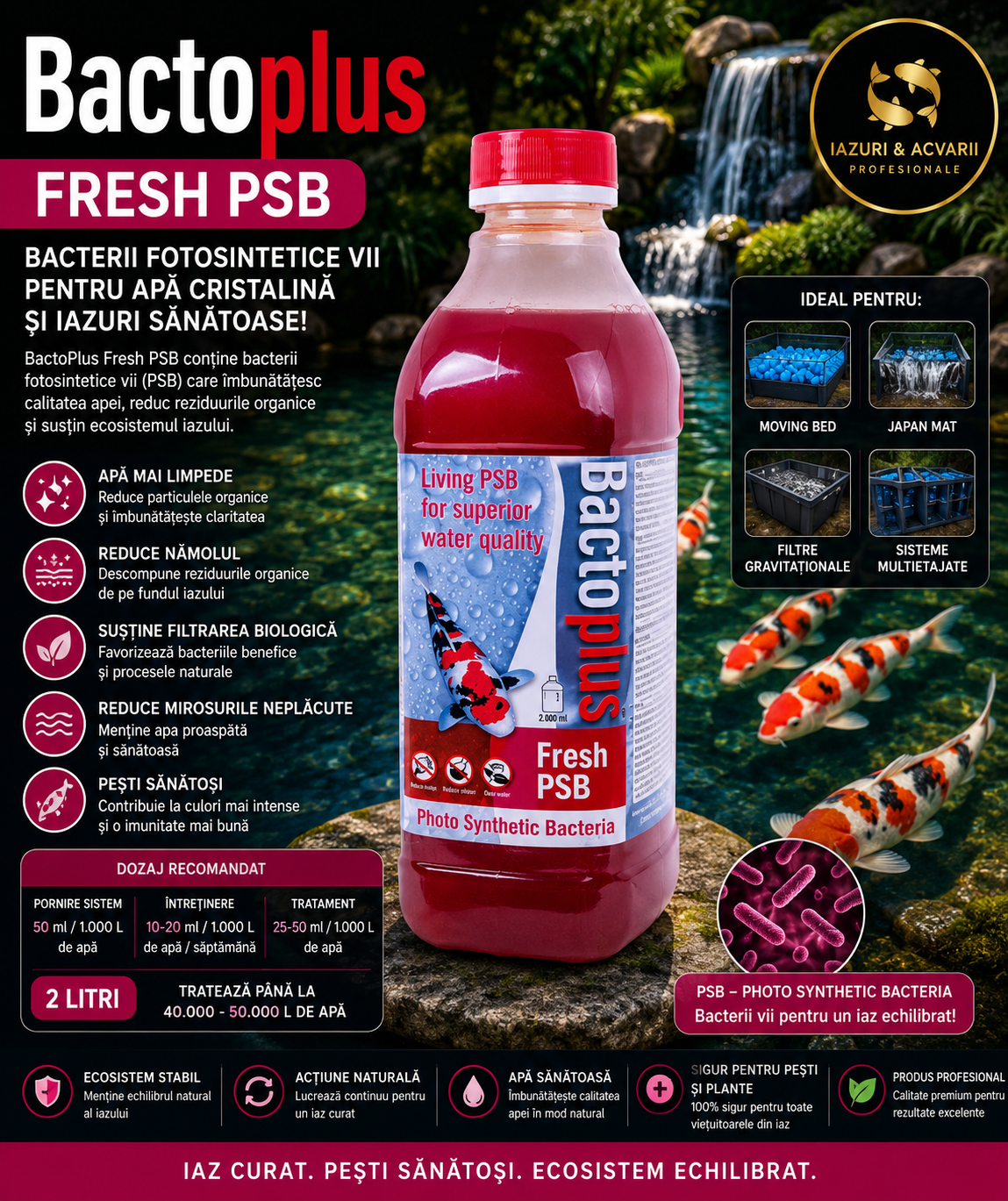 BactoPlus Fresh PSB 2L – Bacterii Fotosintetice pentru Iazuri Koi