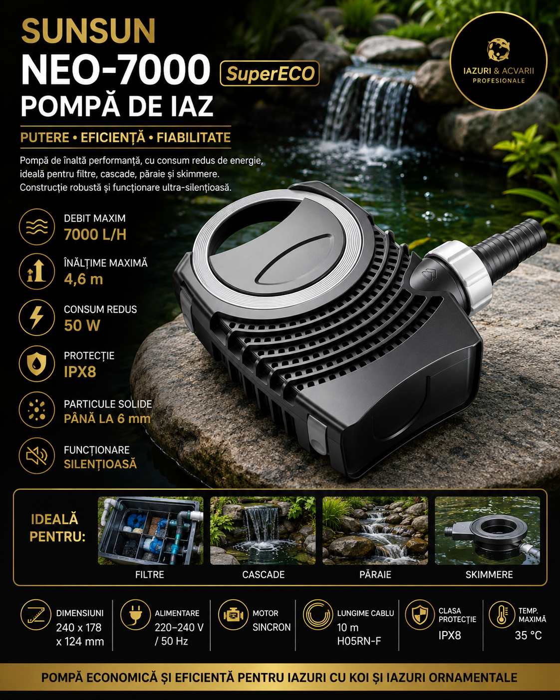 Pompă de iaz SunSun NEO-7000 SuperECO 7000 l/h, 50 W