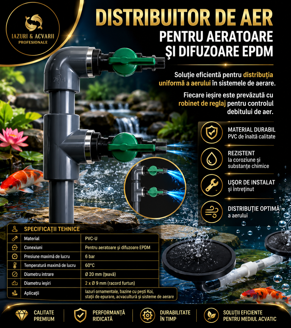 Conexiune de aer cu 2 ieșiri de 20 mm, 9 mm