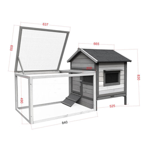 Cabana pentru iepuri gri deschis 146x75x83cm, din lemn