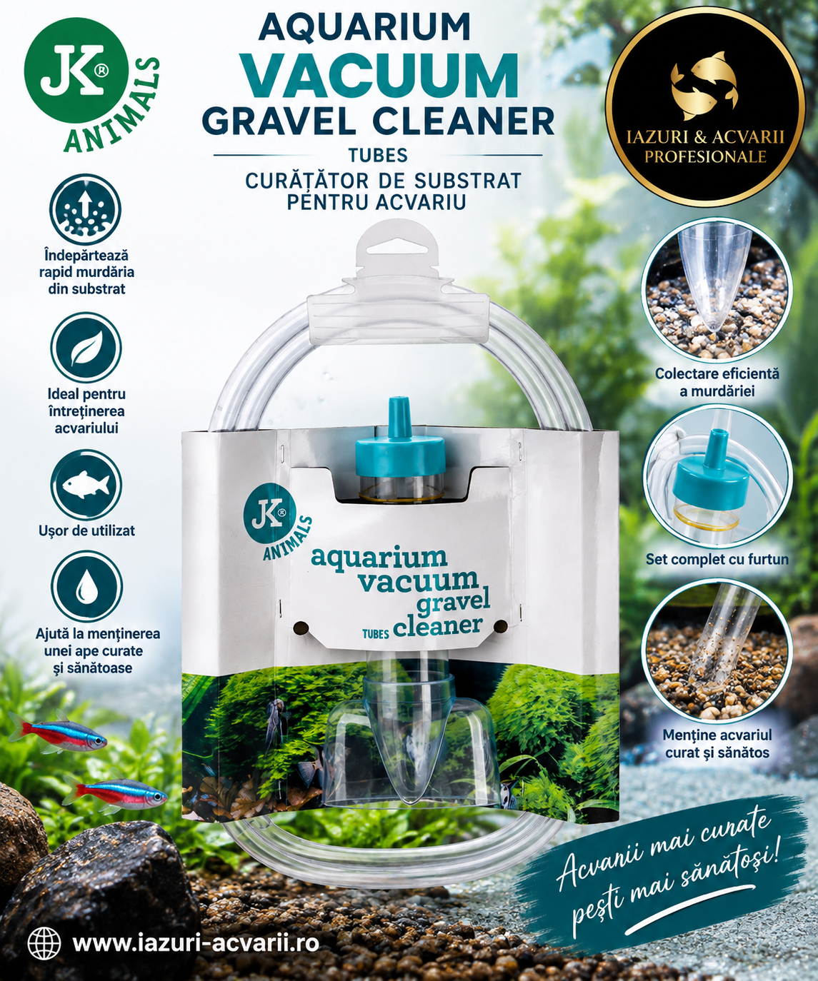 Set Curățat Sedimente Tub M – 28 cm | Sifonator Acvariu