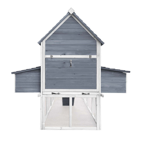 Cușca de găini cu casete de cuibar și alergare liberă, 310x150x150cm, lemn gri