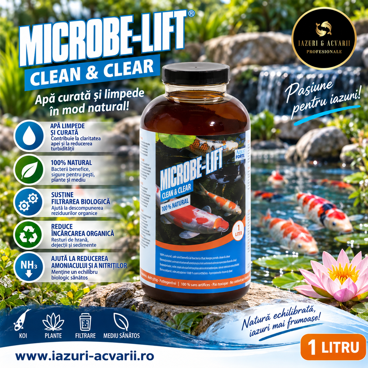 Microbe-Lift Clean & Clear 1 L – Bacterii benefice pentru iaz