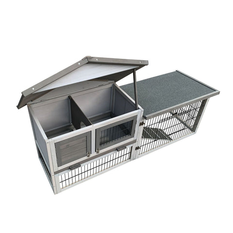 Cușca de găini gri deschis cu casă de cuibărit și alergare liberă, 144x52,5x68,5cm, lemn