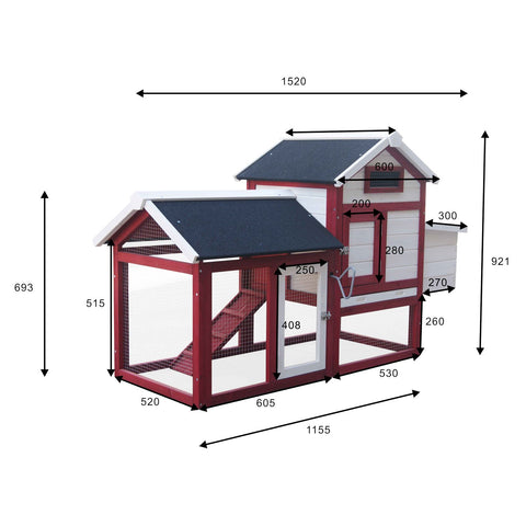 Cușca de găini cu casetă de cuibar și cursă liberă, casă cu podea extensibilă