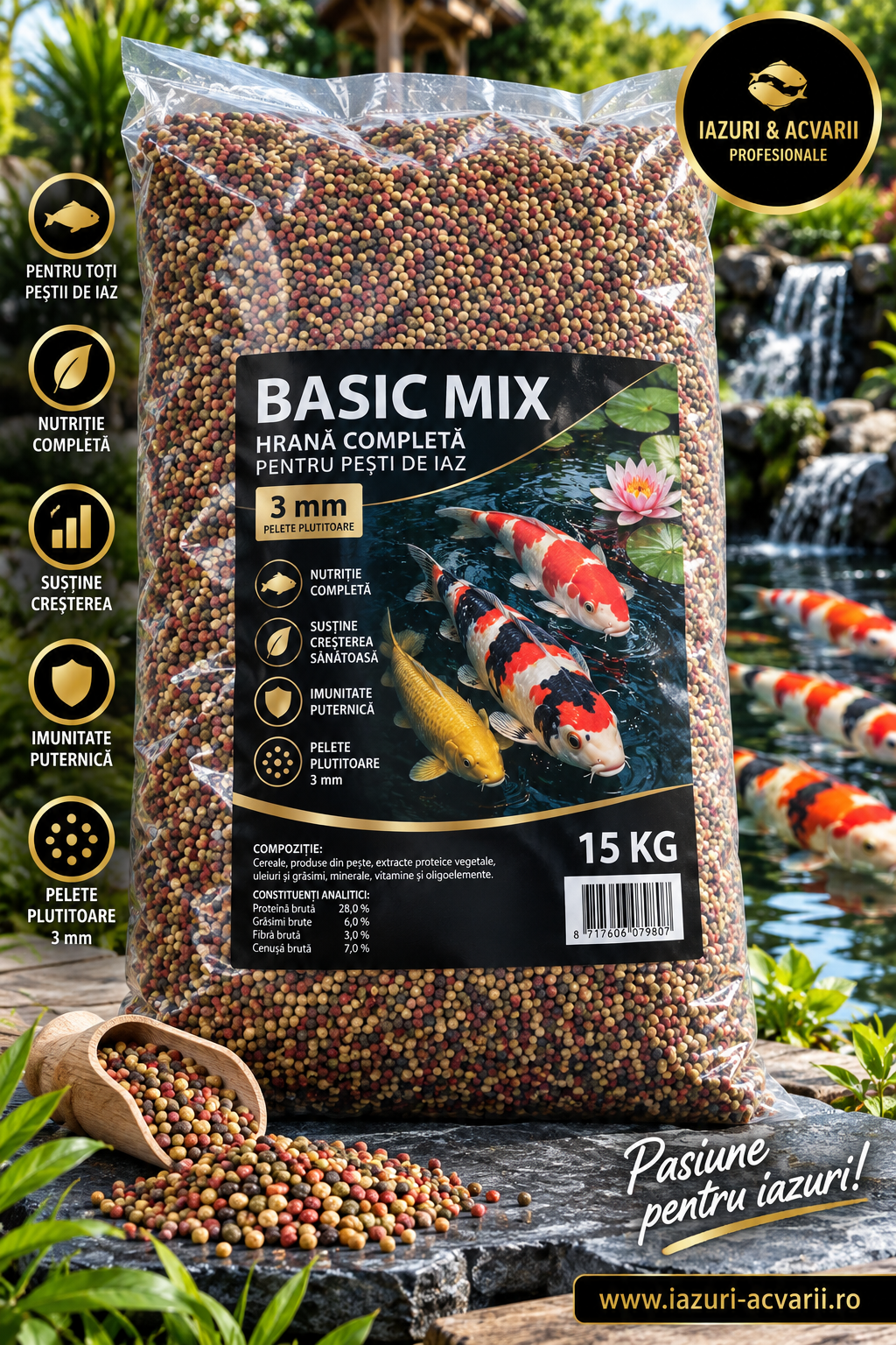 Hrană premium koi și pești ornamentali, 3 mm-15kg