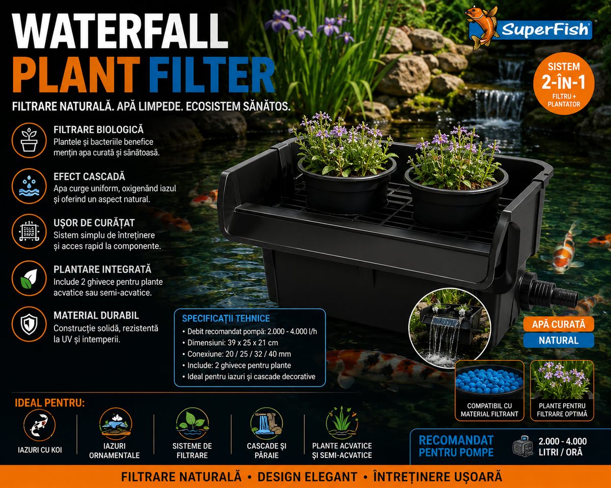 Filtru Cascadă cu Plante pentru Iazuri Ornamentale