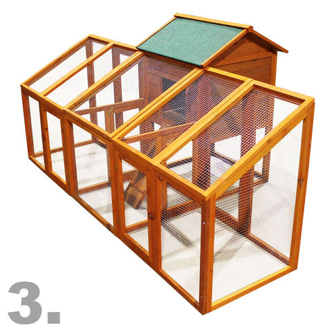 Cușca de găini cu zonă variabilă de cuibărit în incintă