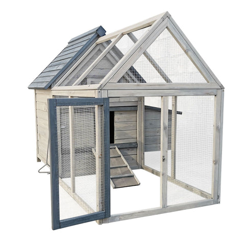 Cușca de găini albastru-gri 167x118x112cm, cutie de cuibar și alergare liberă, lemn