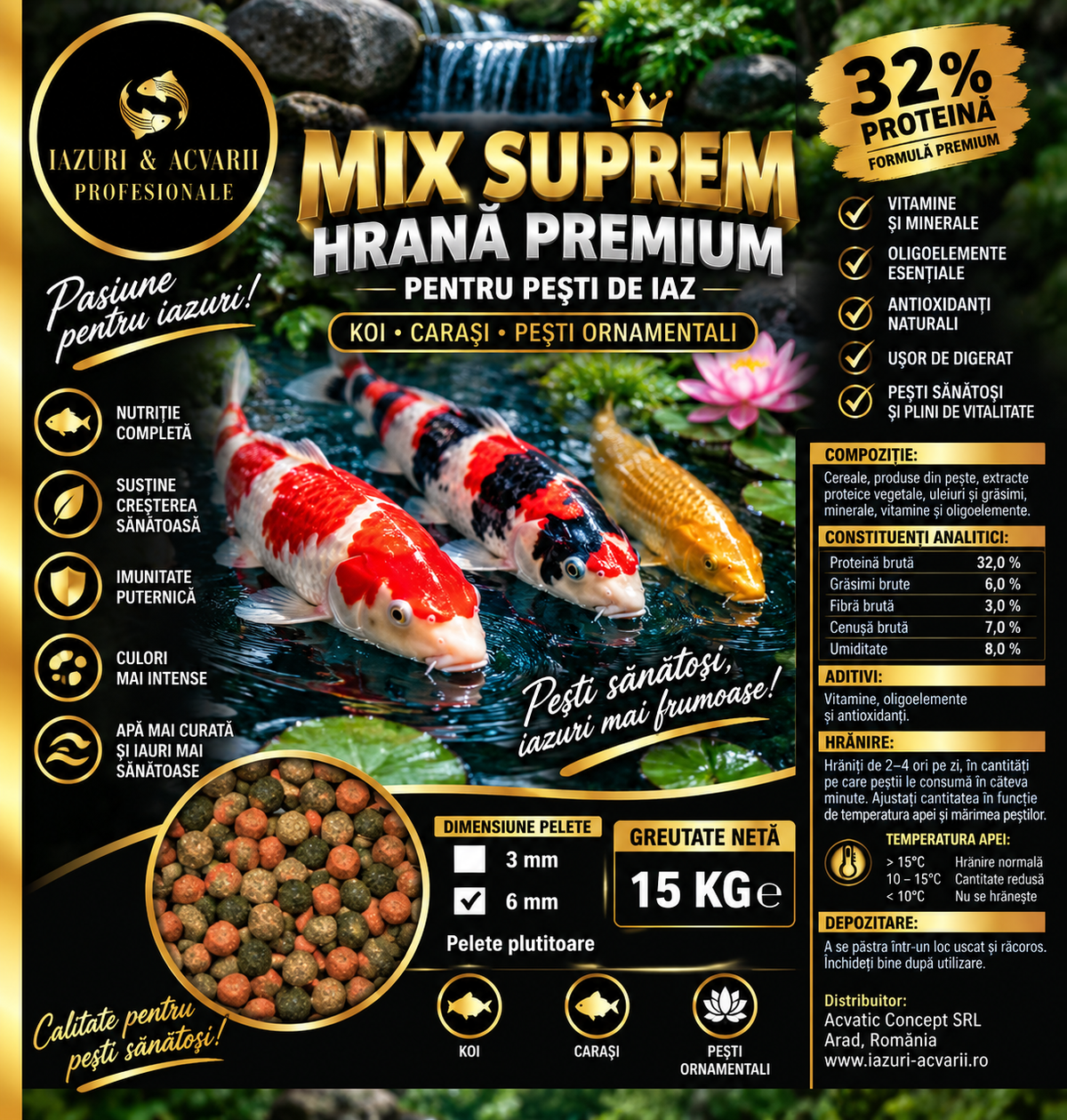 Mâncare Koi Supreme Mix 15 kg – Pelete plutitoare 6 mm