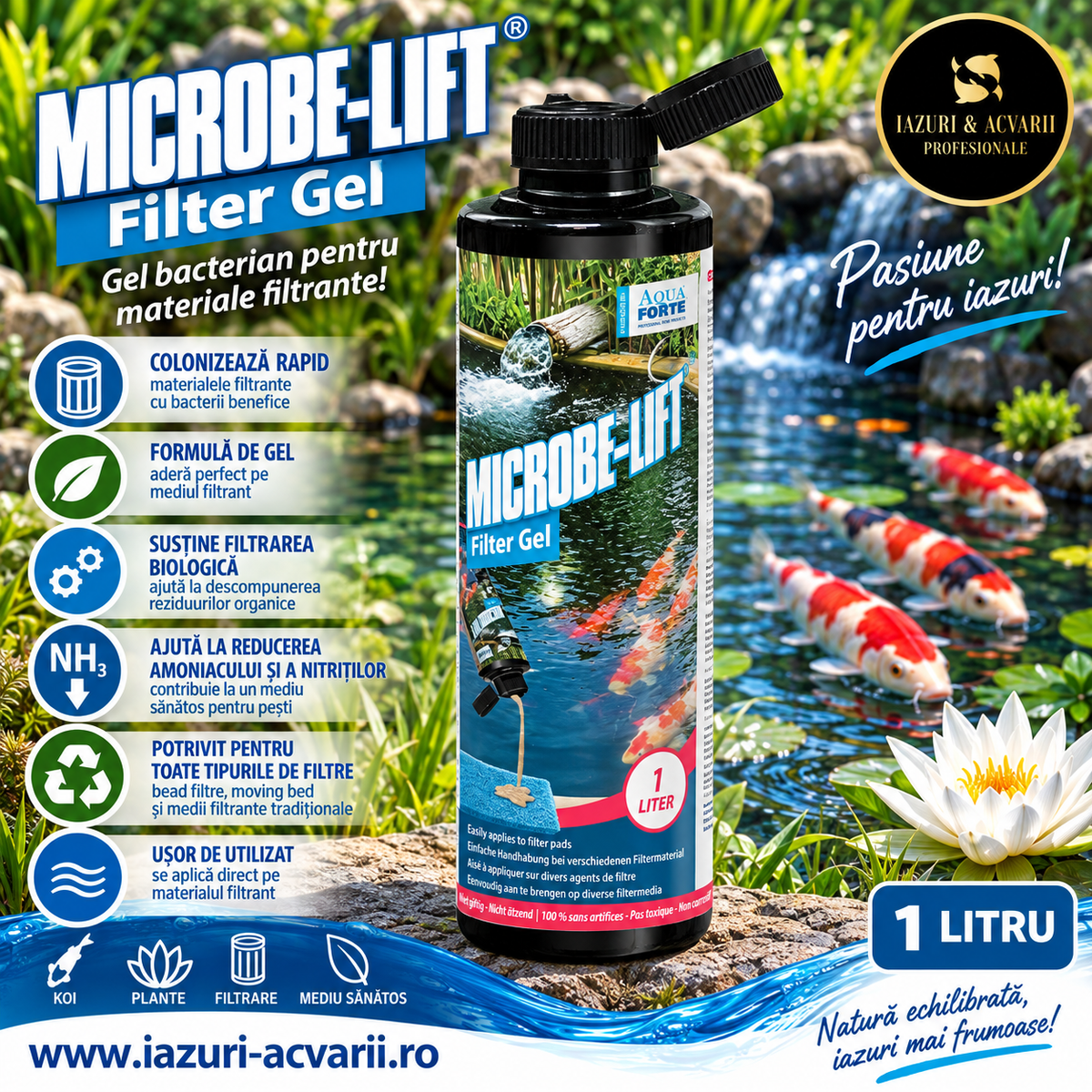 Microbe-Lift Filter Gel 1 L – Gel bacterian pentru filtre