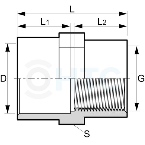Manșon filetat PVC-U,filet interior- 50 x 1 ½““