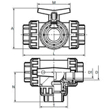 Robinet cu bilă PVC cu 3 căi 32mm orificiu T