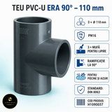 Teu PVC-U ERA 90° Ø110 mm PN16 – 3 mufe pentru lipire