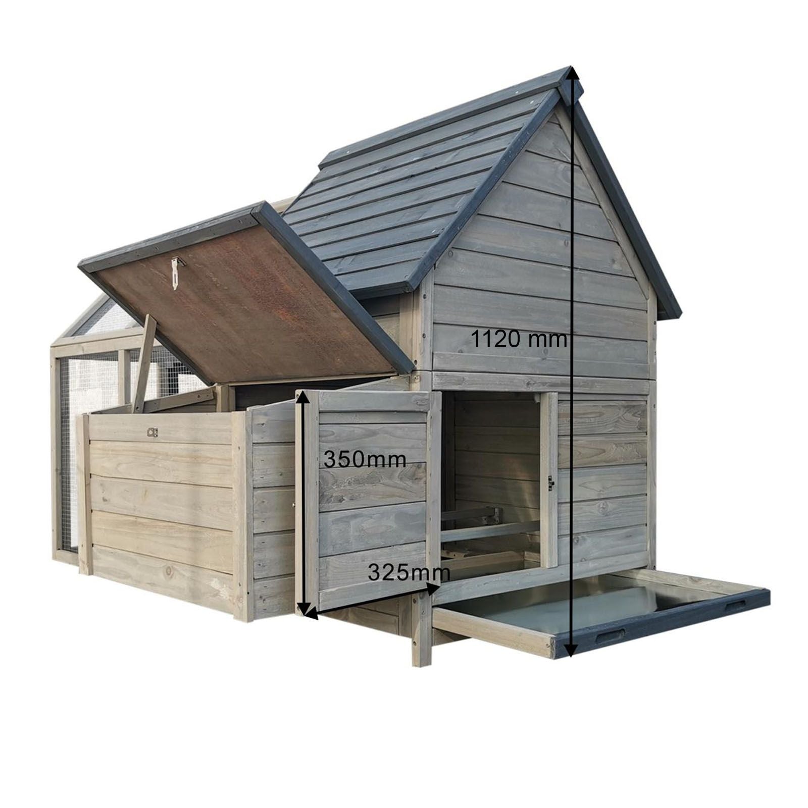 Cușca de găini albastru-gri 167x118x112cm, cutie de cuibar și alergare liberă, lemn