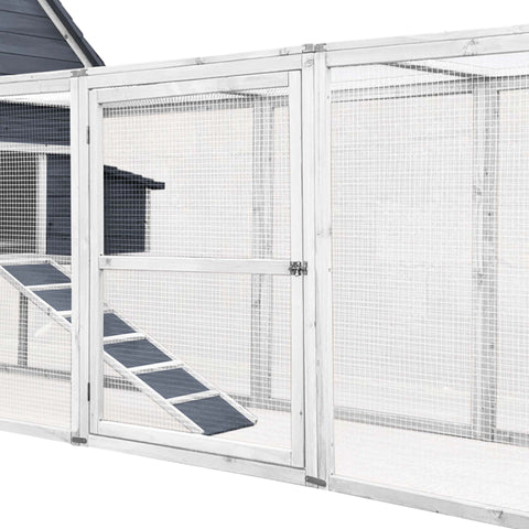 Cușca de găini cu casete de cuibar și alergare liberă, 310x150x150cm, lemn gri