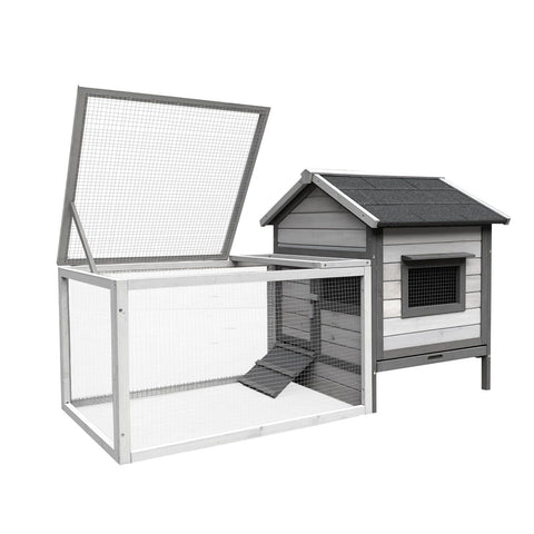 Cabana pentru iepuri gri deschis 146x75x83cm, din lemn