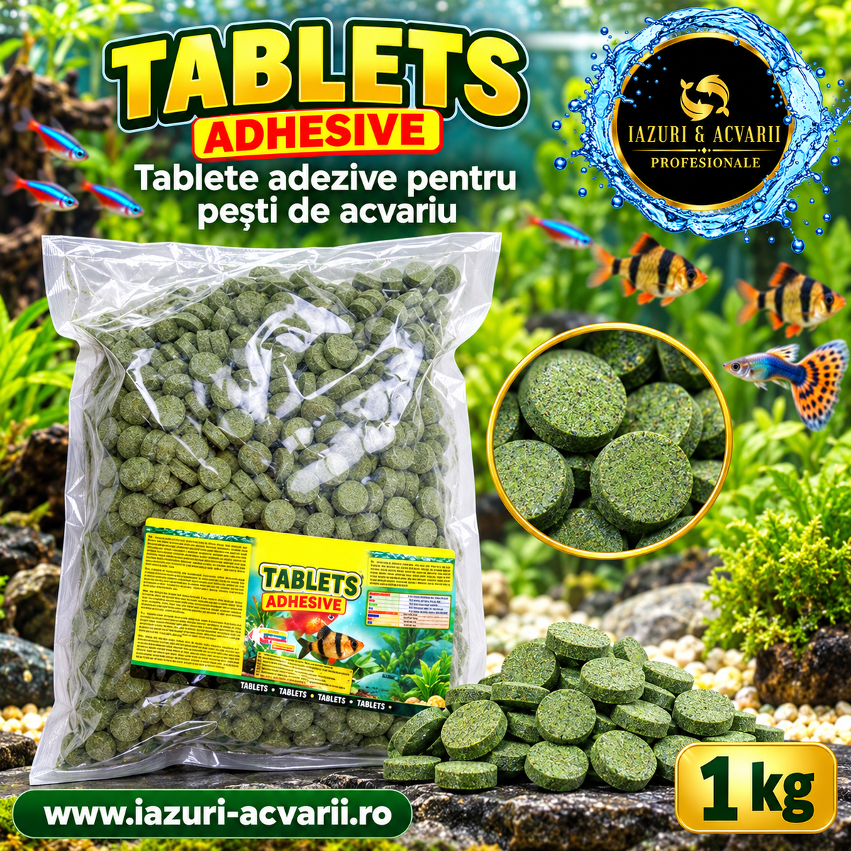 Tablete adezive pentru pești de acvariu – 1 kg
