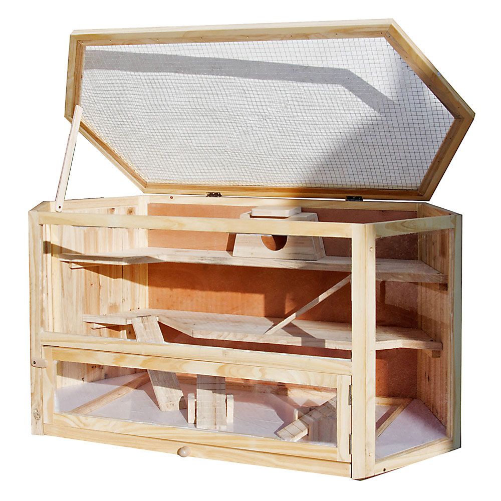 Cușcă pentru rozătoare cu 3 niveluri, capac pliabil și fereastră de vizualizare, 115x60x58cm