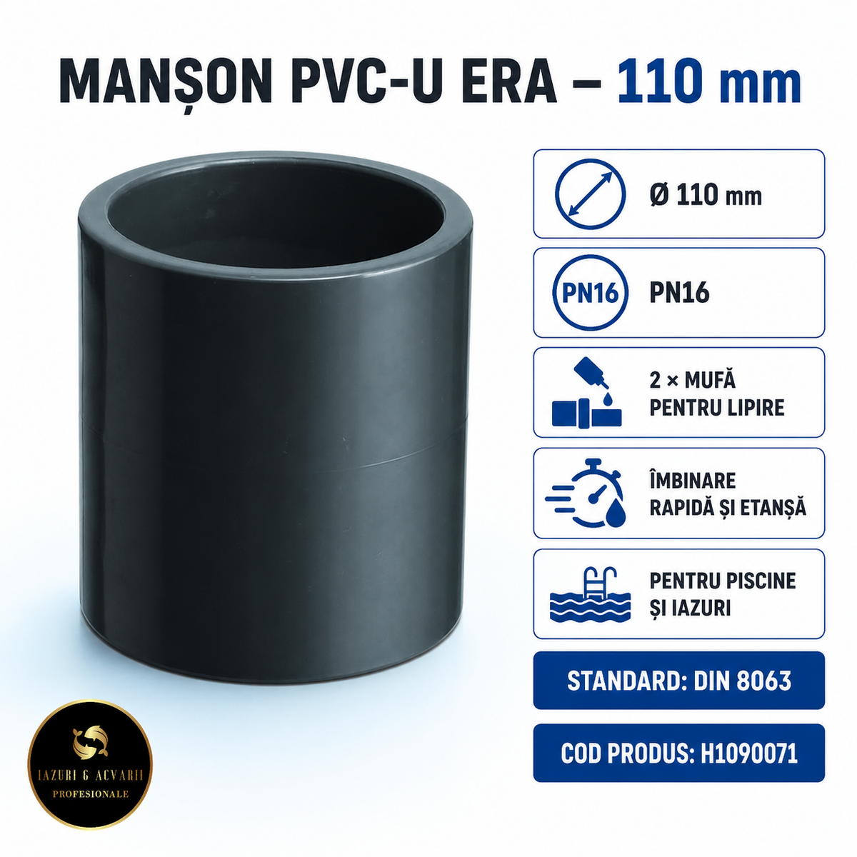 Mufa PVC-U ERA 110 mm PN16 – mufă dreaptă pentru lipire