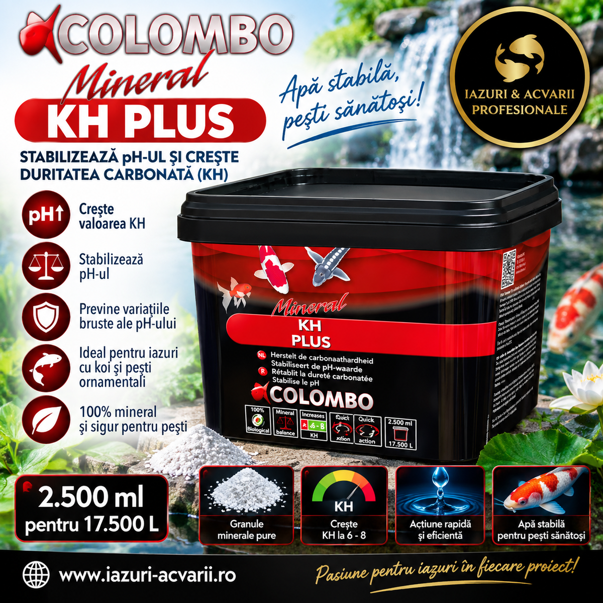 COLOMBO KH+ 2500 ml – Stabilizator KH și pH pentru 17.500 L