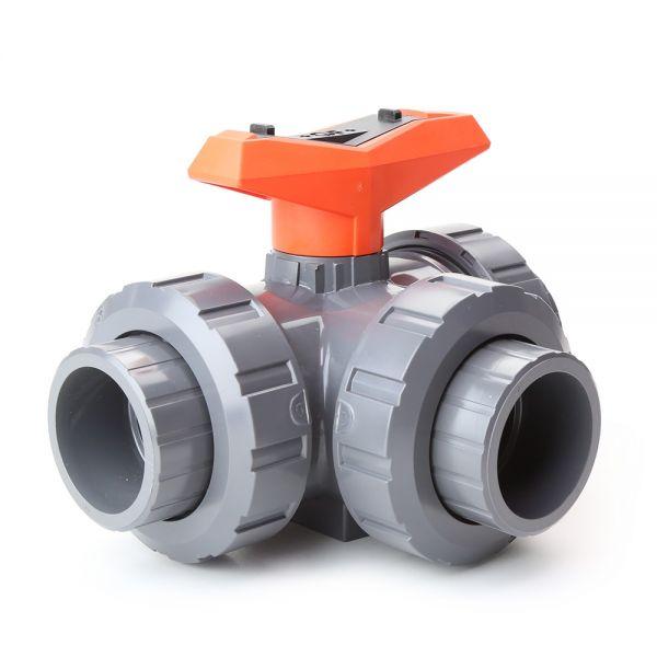 Robinet cu bilă PVC cu 3 căi 25mm orificiu T