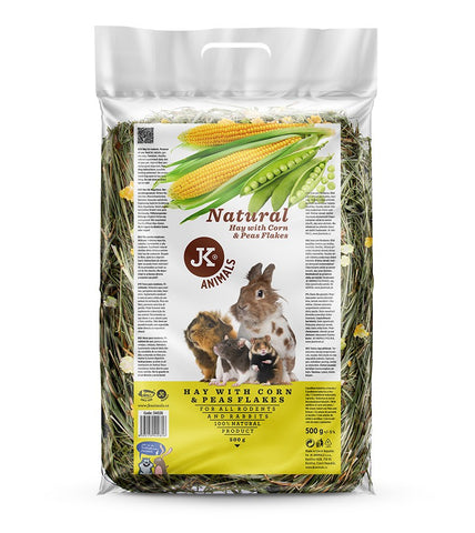 Fân natural cu mazăre. și fulgi de porumb, așternut pentru rozătoare